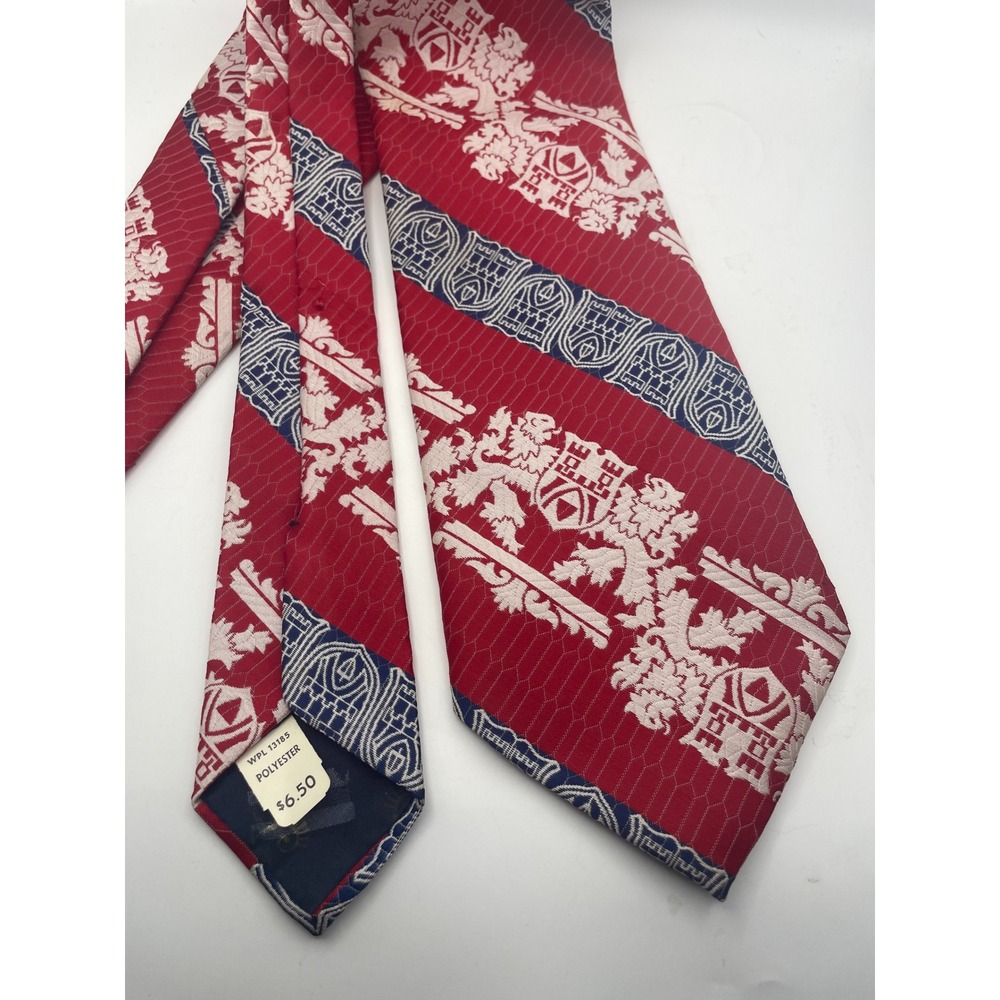 Vintage Prince Igor Selber Bros Red Heraldic Crest Honeycomb Woven Wide Necktie